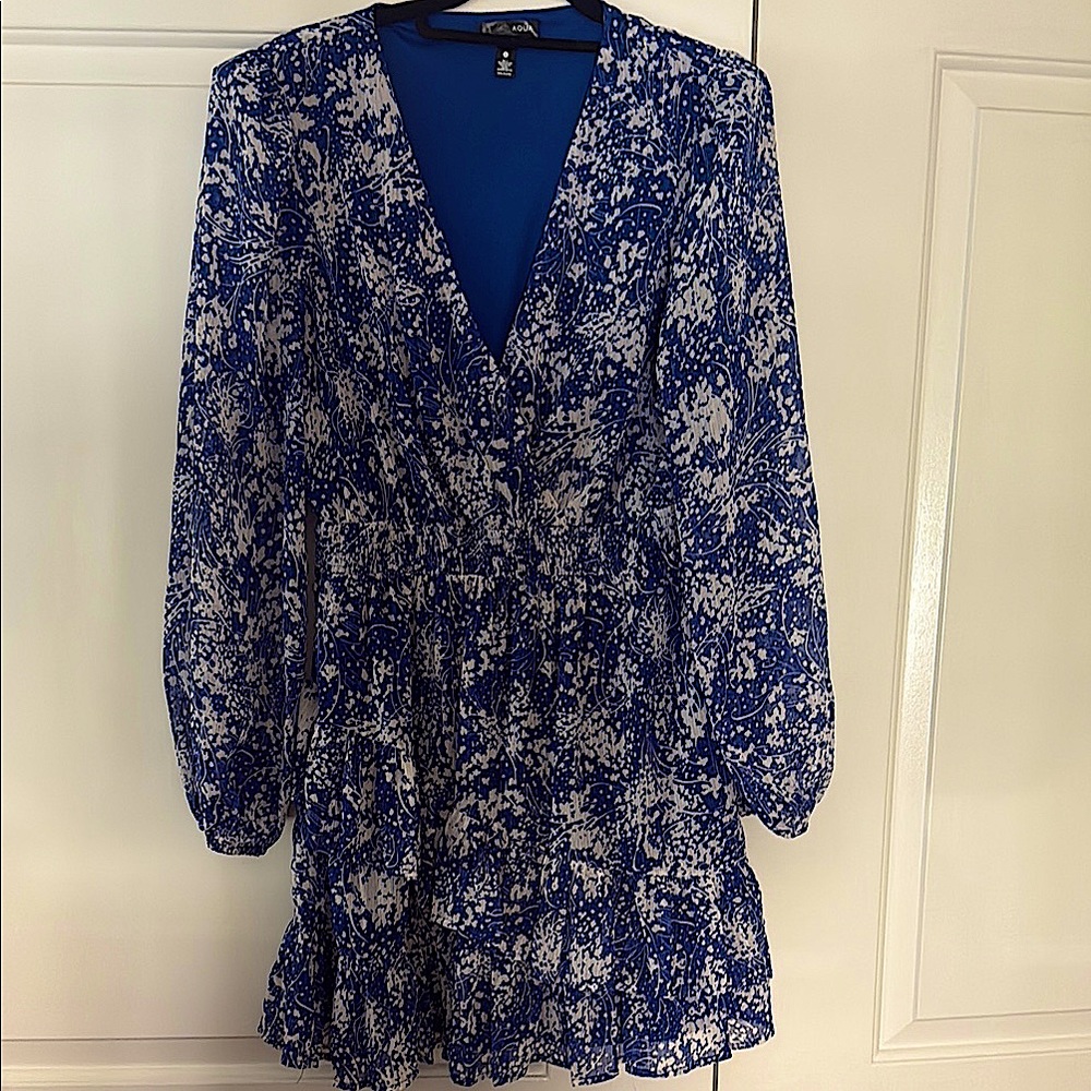 Blue & white ruffle mini dress
